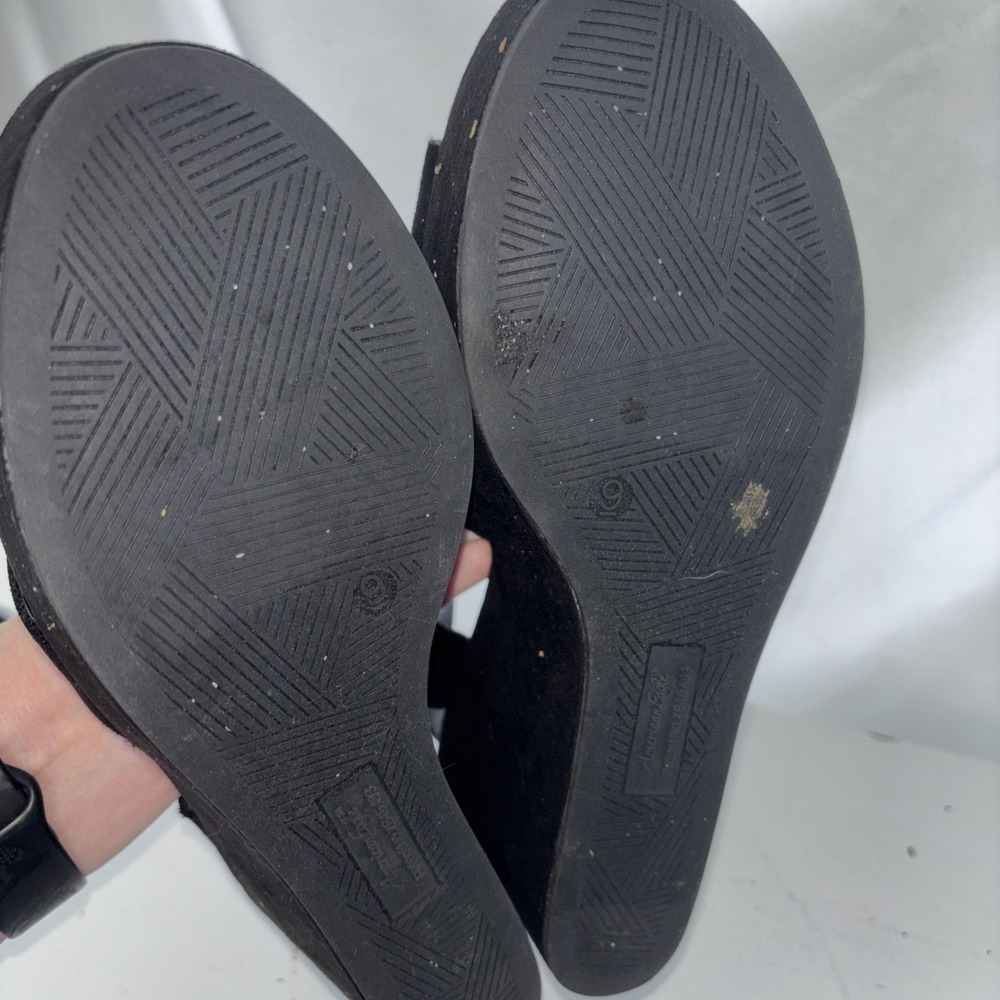 American Eagle Women's Phog Black Faux Suede Platform Open-Toe Sandal Shoes 9M - Picture 5 of 6